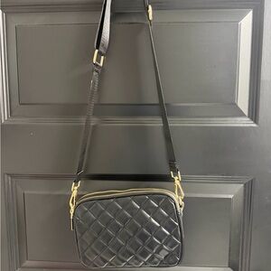 Black Quilted Crossbody Bag • Gold Hardware • Adjustable Strap • UTO